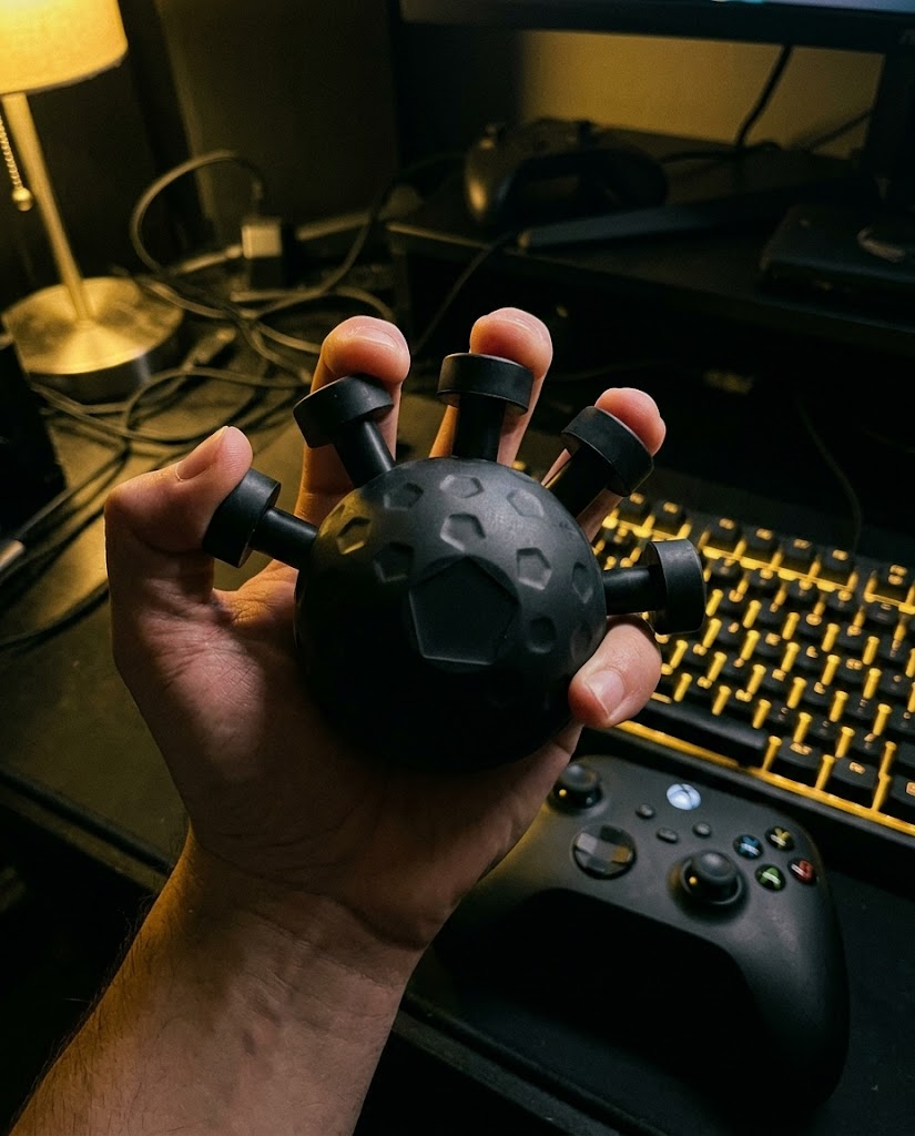 Gamer qui entraîne ses doigts avec l'IsoGrip